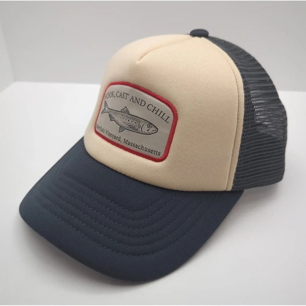La Valentina Martha's Vineyard Hook Cast Chill Trucker Hat Navy Cream Snapback